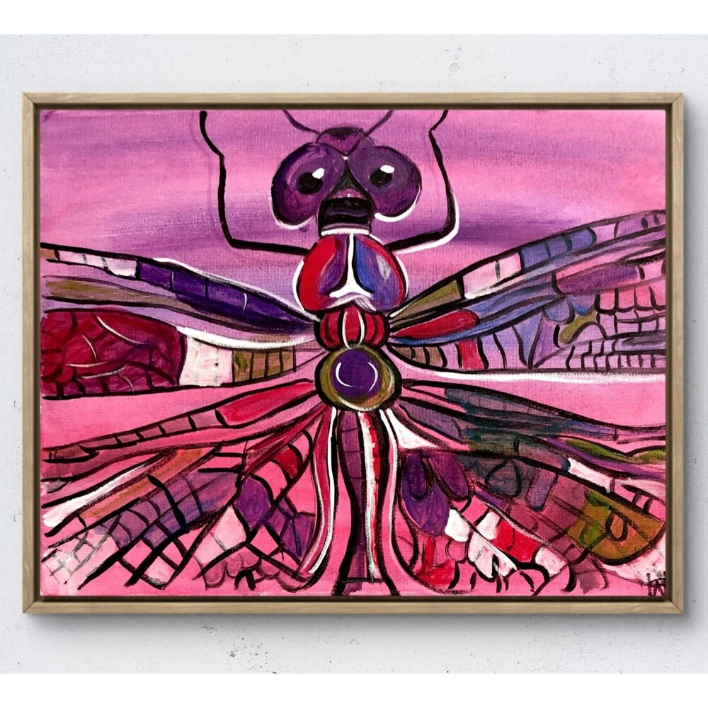 WS original dragonfly painting 14X11 canvas acrylic abstract modern wall art